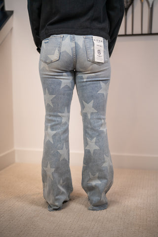 Faded Star Distressed Wide Leg Jeans Risen