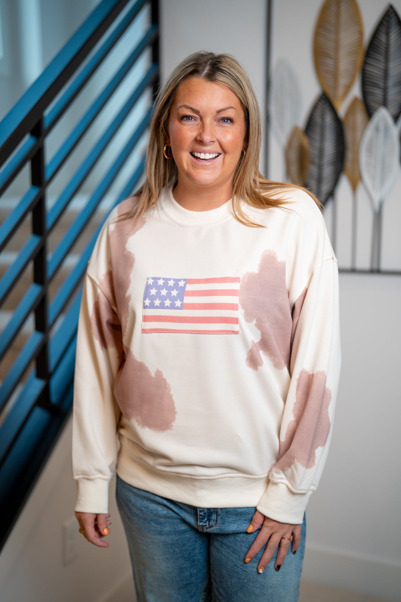 Gilli USA Flag Cow Print Sweatshirt - Buttercup Lynne Boutique