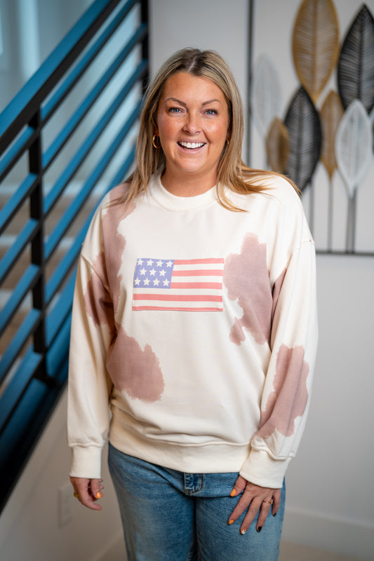Gilli USA Flag Cow Print Sweatshirt - Buttercup Lynne Boutique