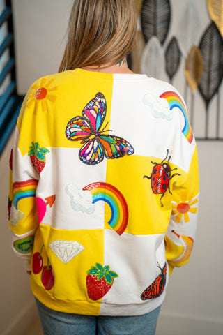 Sunshine Sparkle Checkered Sweatshirt Sequin Icon Queen of Sparkles