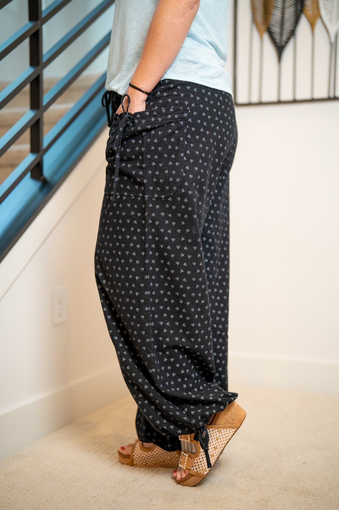 Easel Texture Woven Mineral Washed Wide Leg Pants – Dainty Floral Print - Buttercup Lynne Boutique