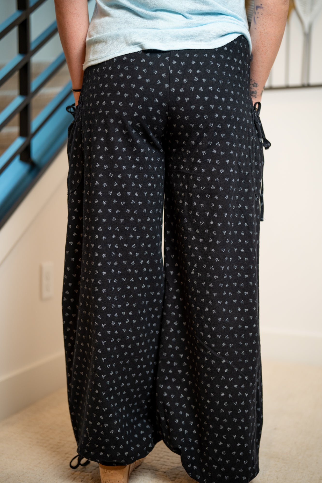 Easel Texture Woven Mineral Washed Wide Leg Pants – Dainty Floral Print - Buttercup Lynne Boutique