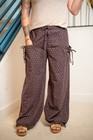 Easel Texture Woven Mineral Washed Wide Leg Pants – Dainty Floral Print - Buttercup Lynne Boutique