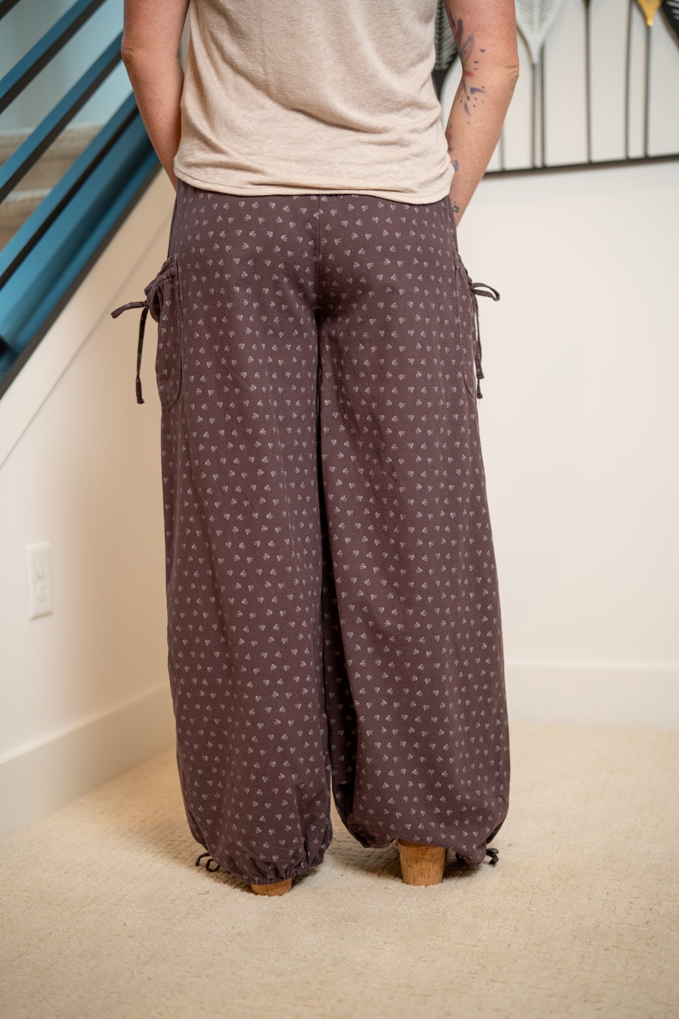 Easel Texture Woven Mineral Washed Wide Leg Pants – Dainty Floral Print - Buttercup Lynne Boutique