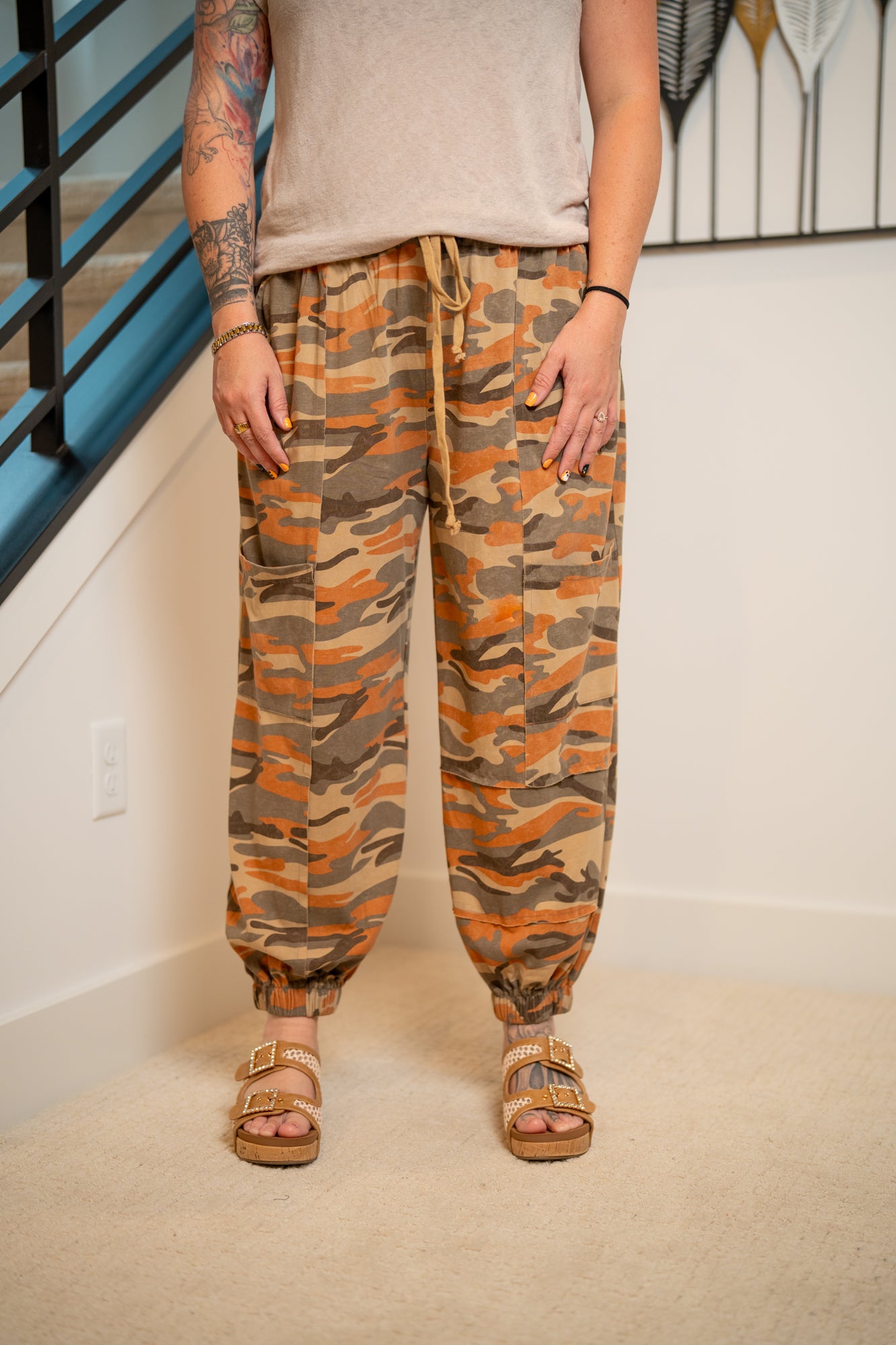 Easel Washed Knit Camouflage Pants – Rust Grey - Buttercup Lynne Boutique