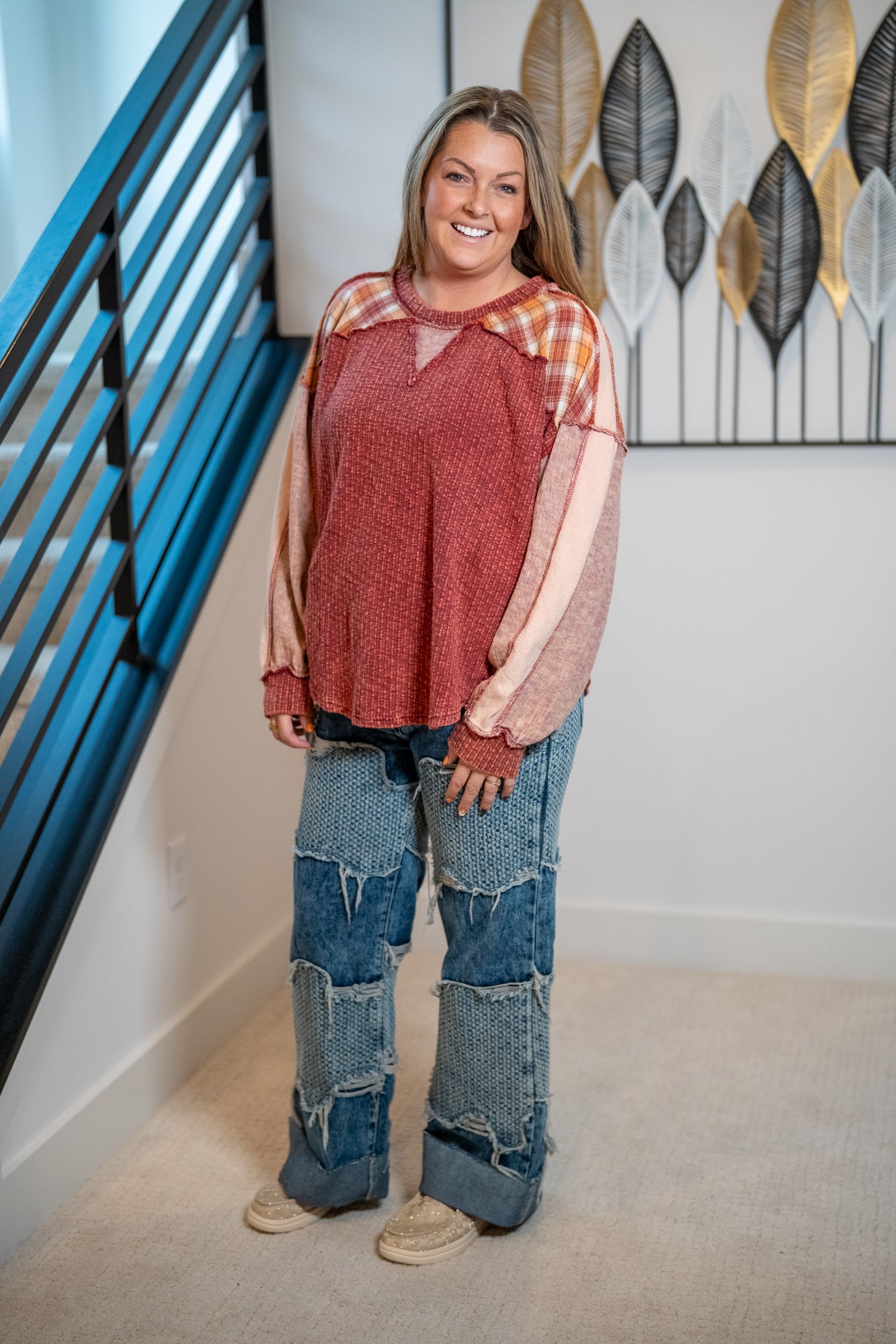 Oli & Hali Plaid Mixed Oversized Top