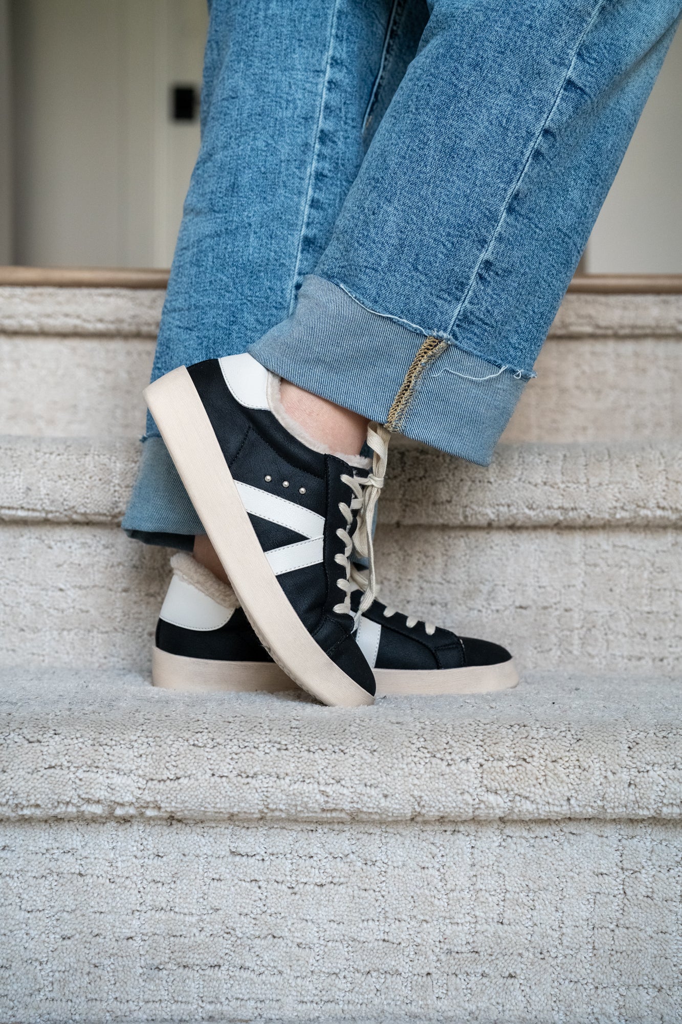 Corkys No Chaser Black Vegan Leather Sneaker with Faux Fur Lining - Buttercup Lynne Boutique