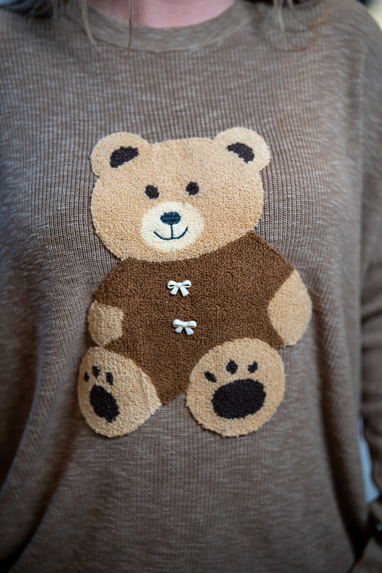 Easel Teddy Bear Patch Front Sweater