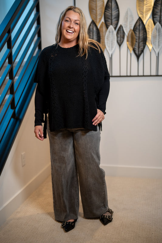 Easel Half Sleeve Knitted Poncho - Buttercup Lynne Boutique