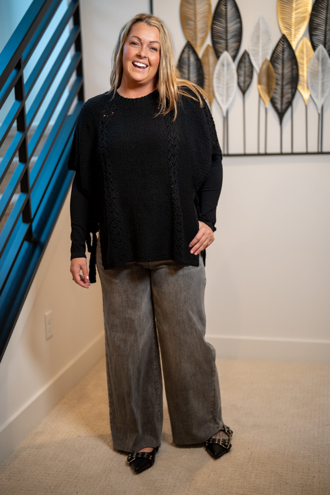 Easel Half Sleeve Knitted Poncho - Buttercup Lynne Boutique