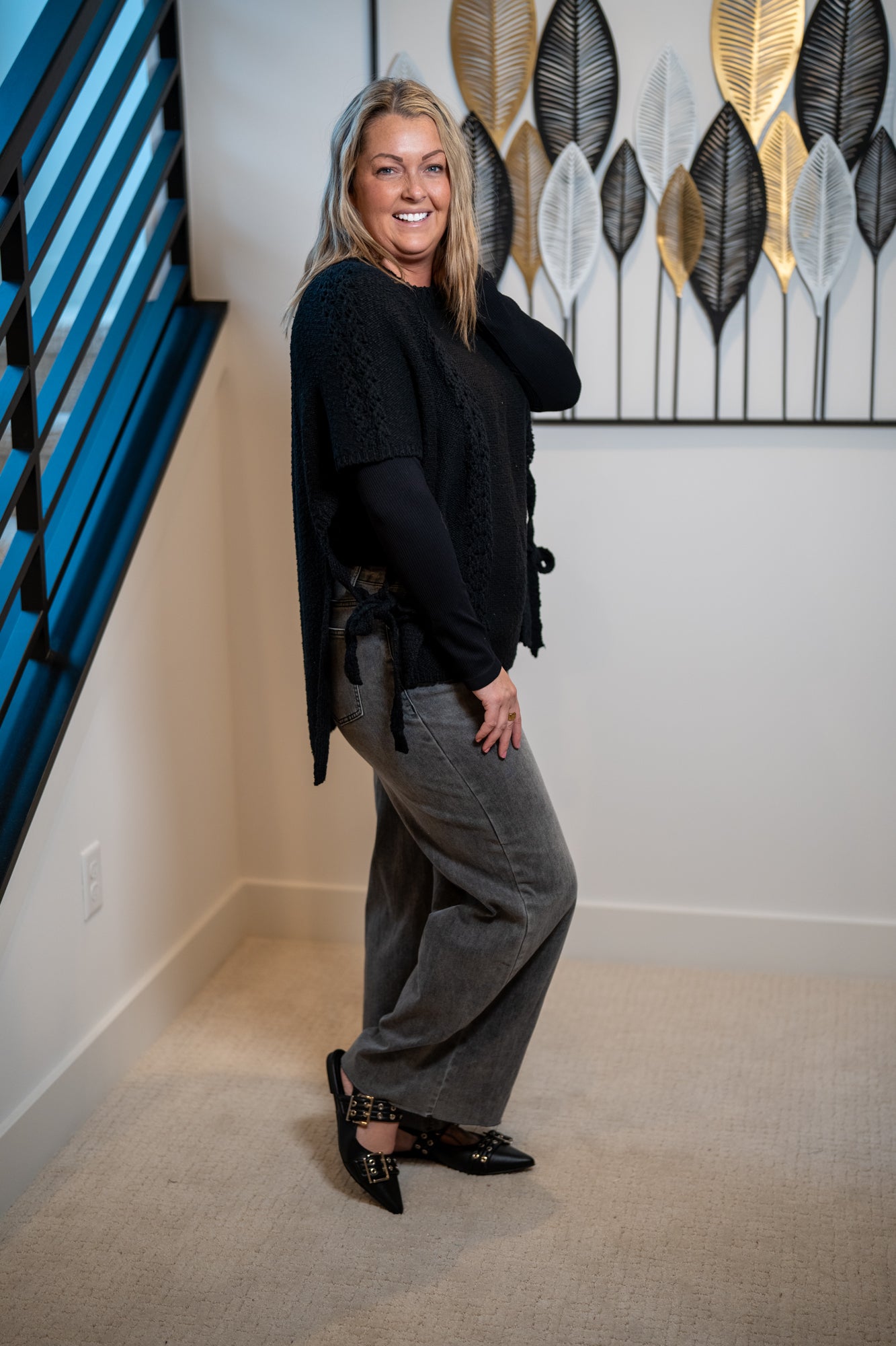 Easel Half Sleeve Knitted Poncho - Buttercup Lynne Boutique