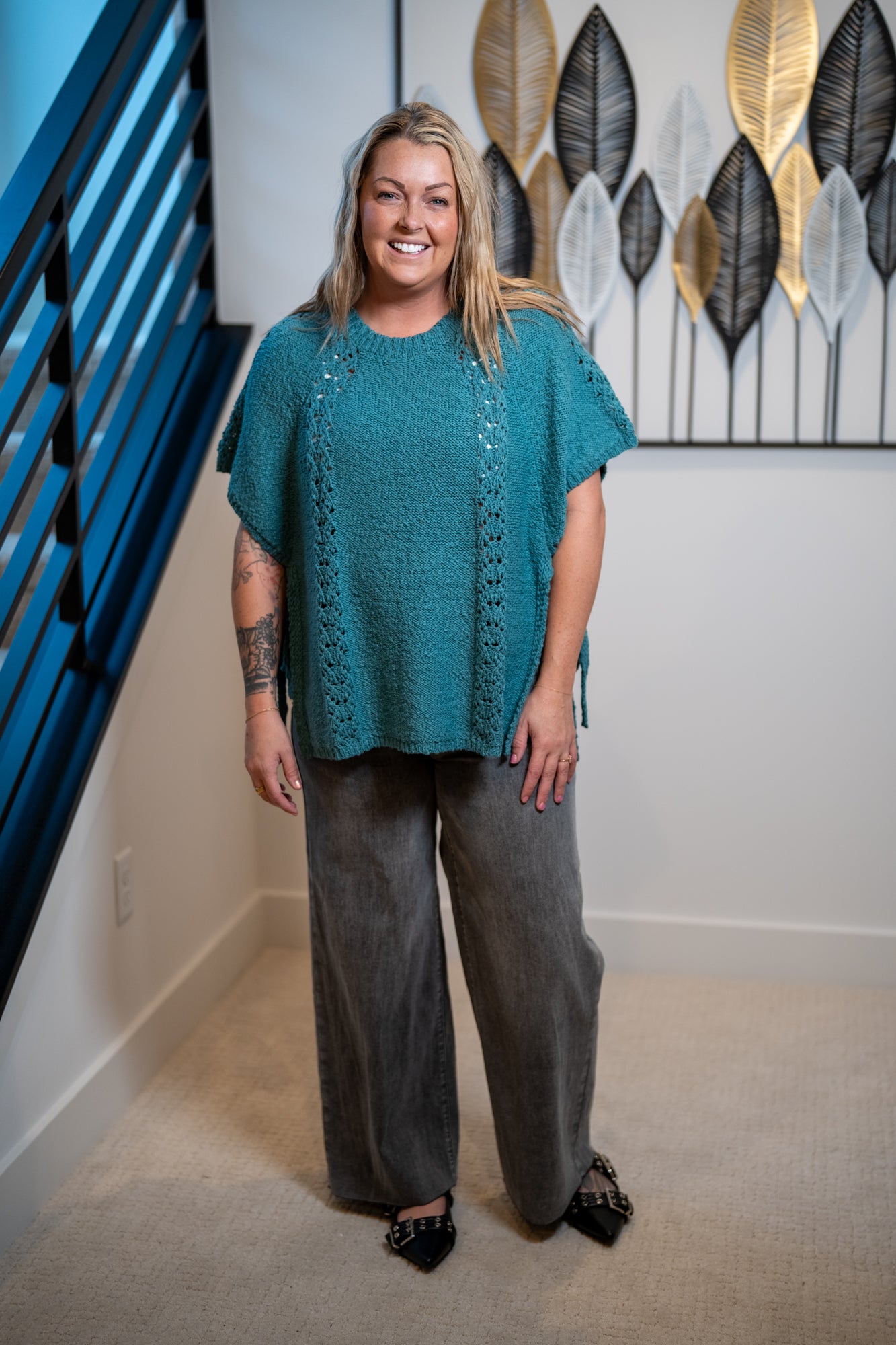Easel Half Sleeve Knitted Poncho - Buttercup Lynne Boutique