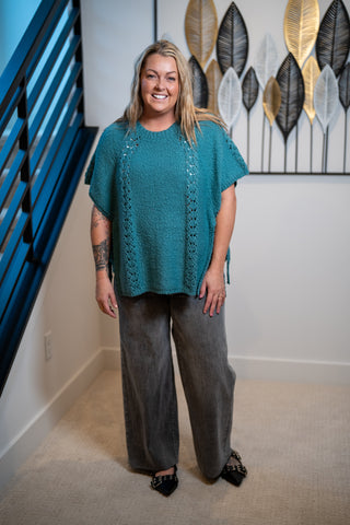 Easel Half Sleeve Knitted Poncho - Buttercup Lynne Boutique