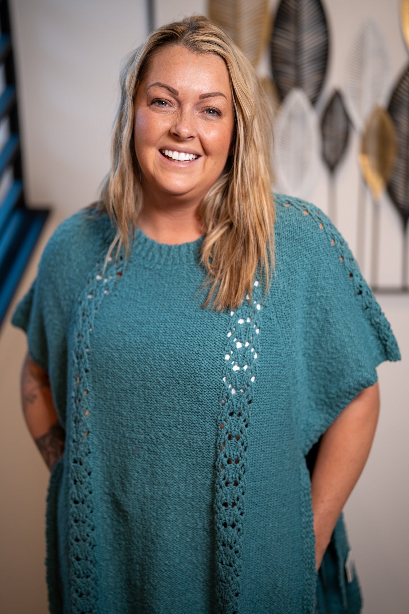 Easel Half Sleeve Knitted Poncho - Buttercup Lynne Boutique