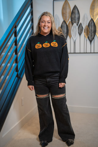 Mello Halloween Hooded Sweater — Jack-O’-Lantern - Buttercup Lynne Boutique