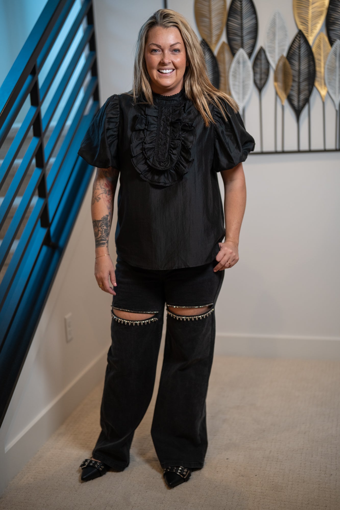 Easel Puffed Sleeve Organza Blouse - Buttercup Lynne Boutique