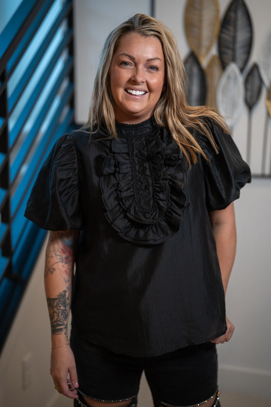 Easel Puffed Sleeve Organza Blouse - Buttercup Lynne Boutique