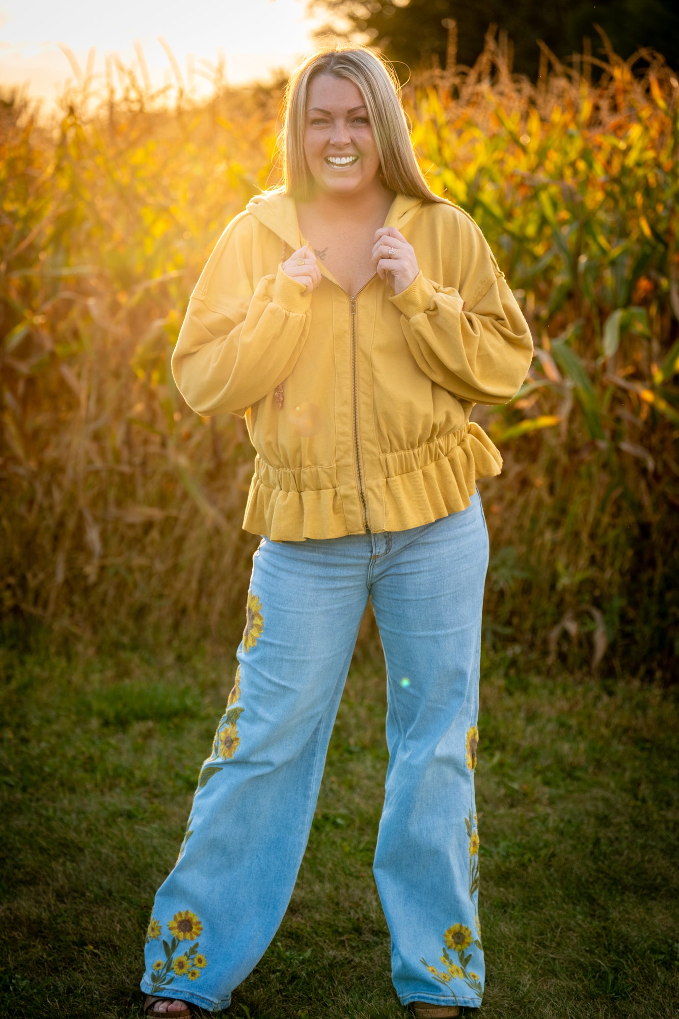 Oli & Hali Washed Zip-Up Hooded Oversized Jacket – Mustard