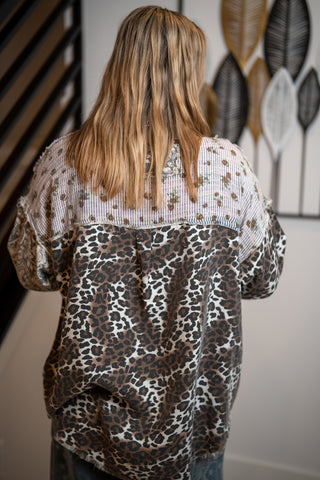 Oli & Hali Washed Paisley Leopard Button Down Shirt