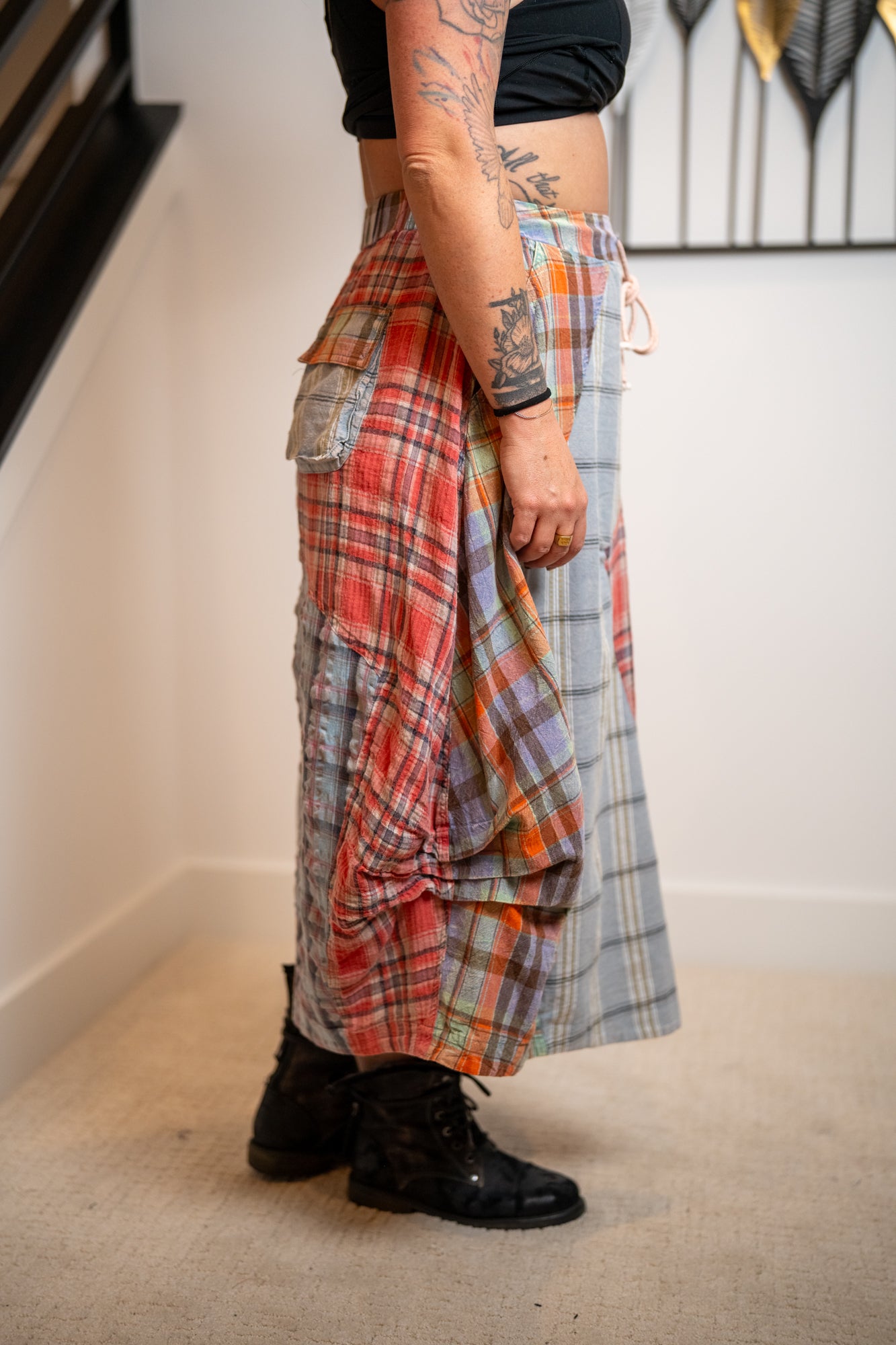 Oli & Hali Washed Plaid Mix Midi Bubble Skirt