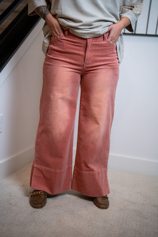Easel Stretch Baby Corduroy Wide-Leg Pants in antique pink color