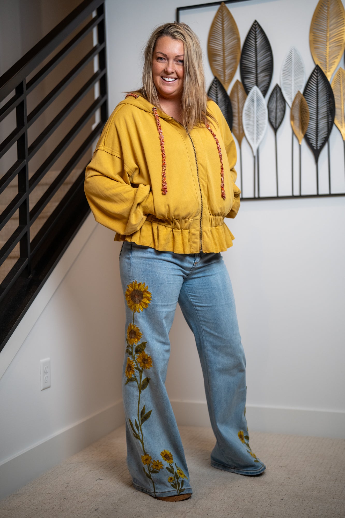 Oli & Hali Washed Zip-Up Hooded Oversized Jacket – Mustard