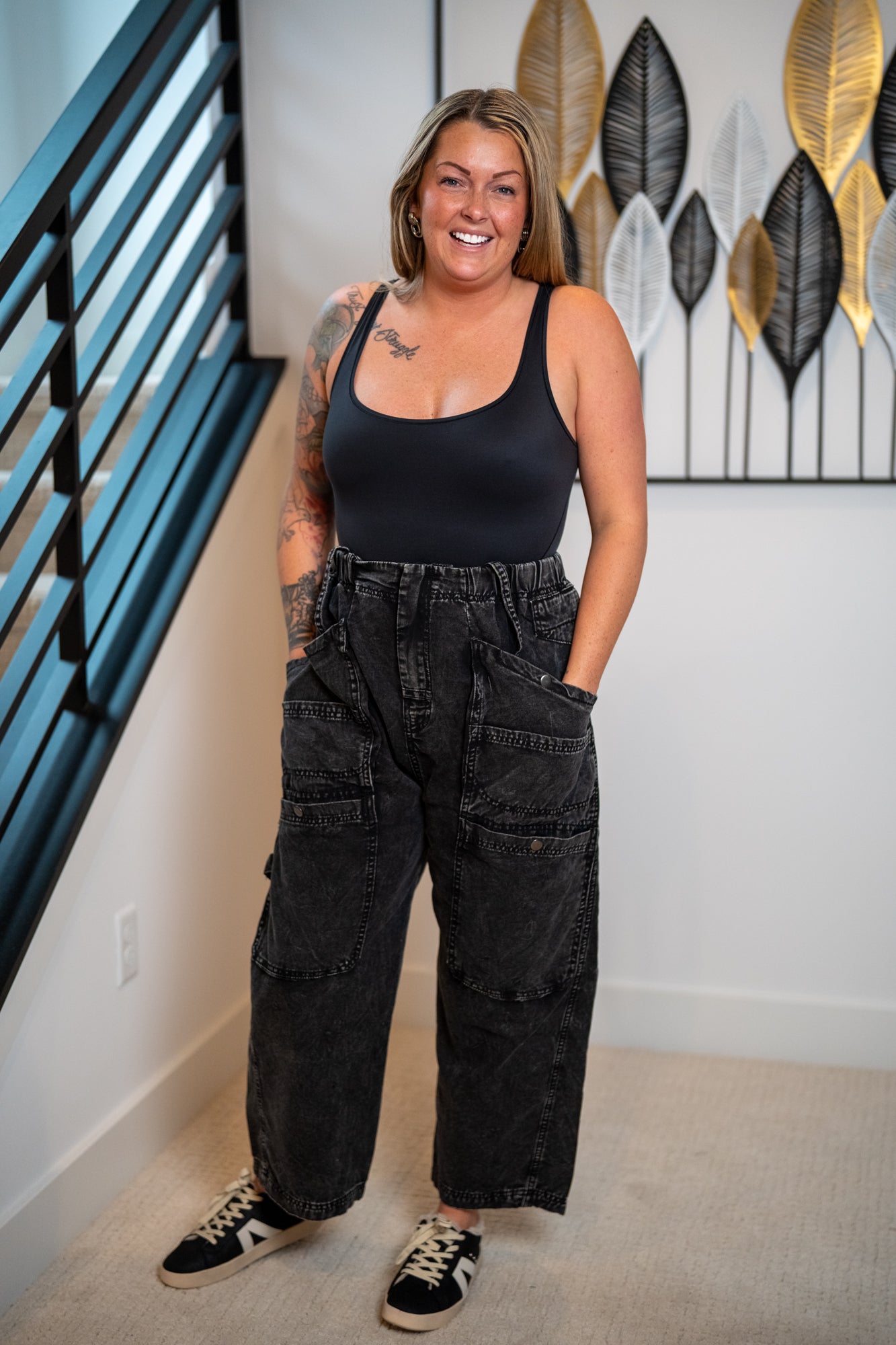 Oli & Hali Mineral Washed Wide Leg Cargo Denim Jeans