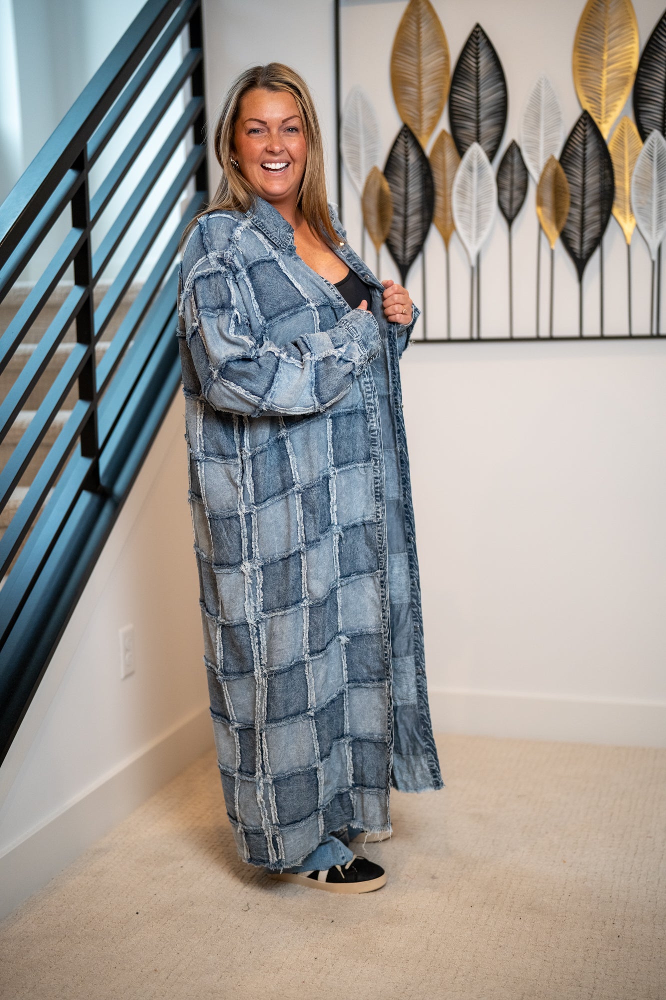 Oli & Hali Washed Square Patchwork Tencel Long Shirt