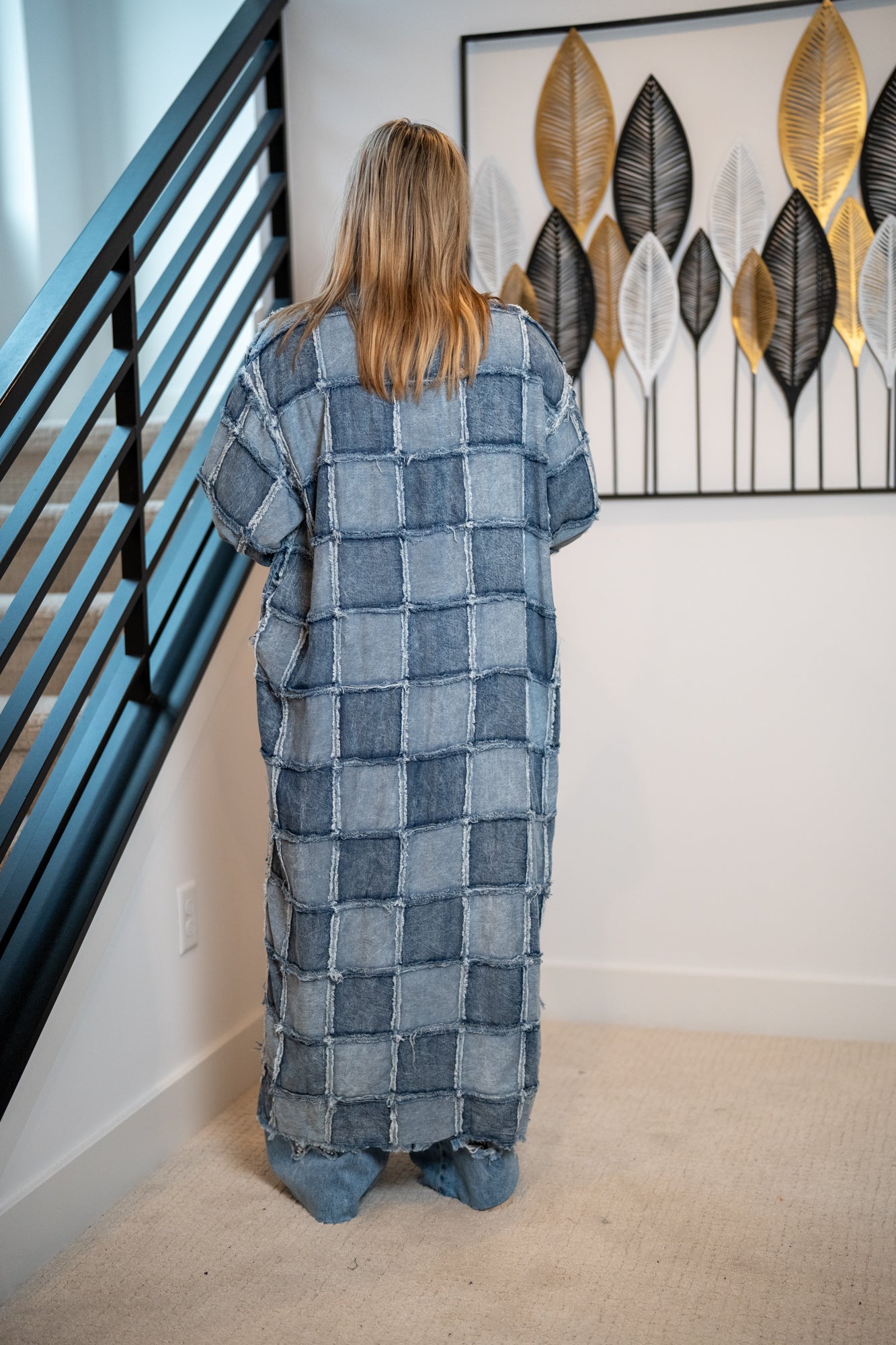 Oli & Hali Washed Square Patchwork Tencel Long Shirt