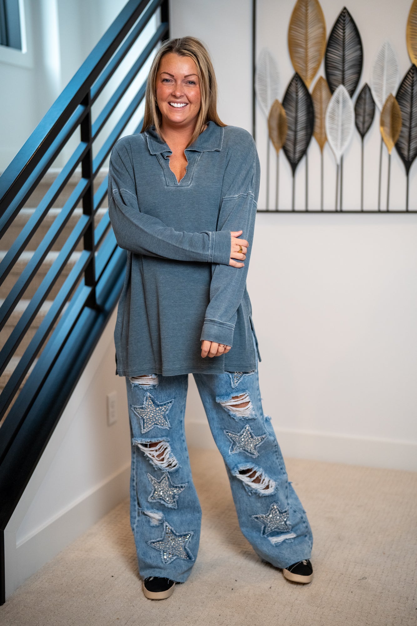 Mono b Long Sleeve Waffle Knit Top