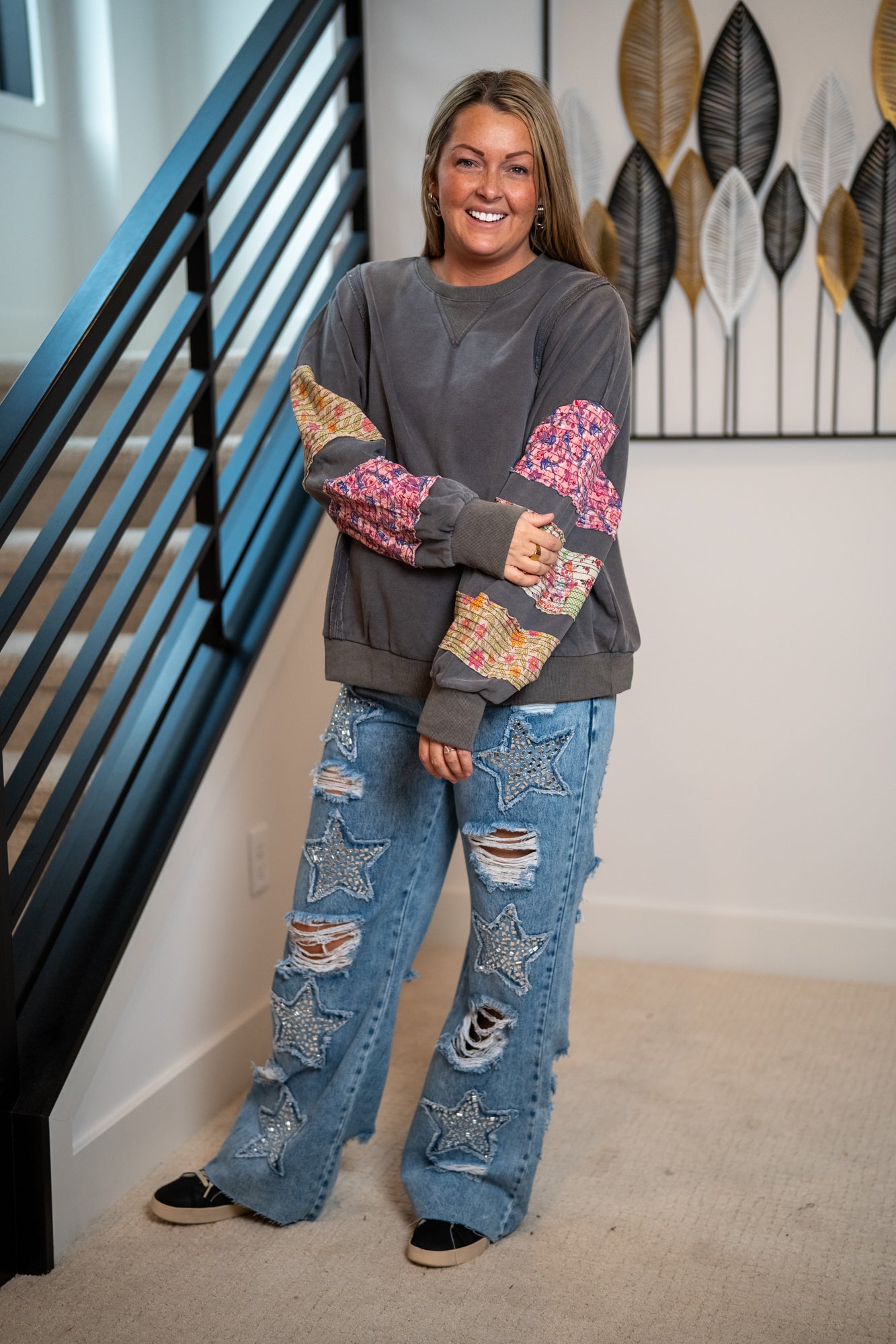 Easel Quilted Mix Print Pullover