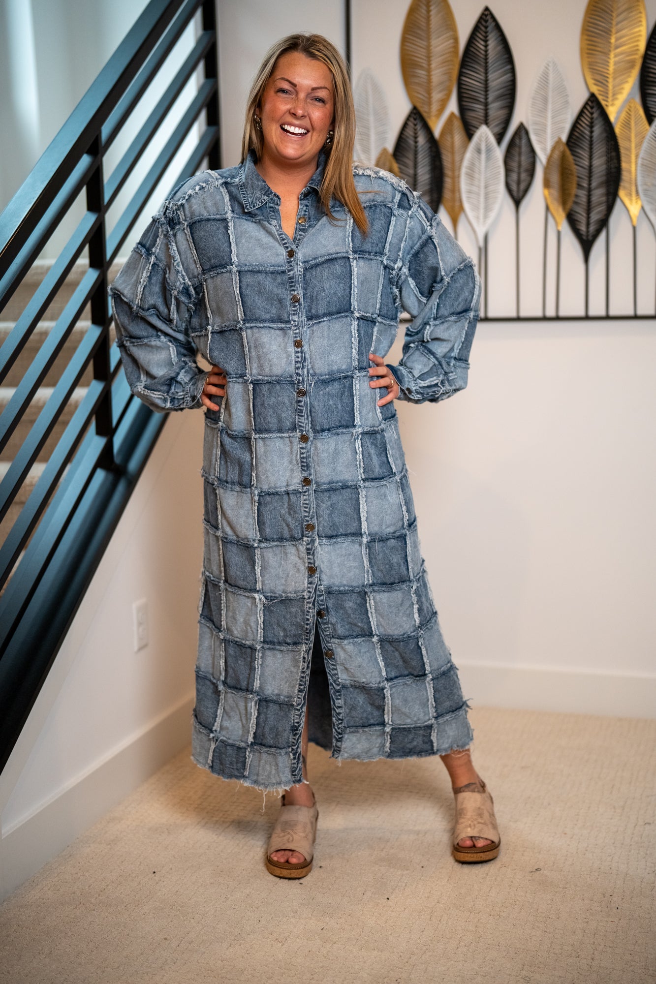 Oli & Hali Washed Square Patchwork Tencel Long Shirt