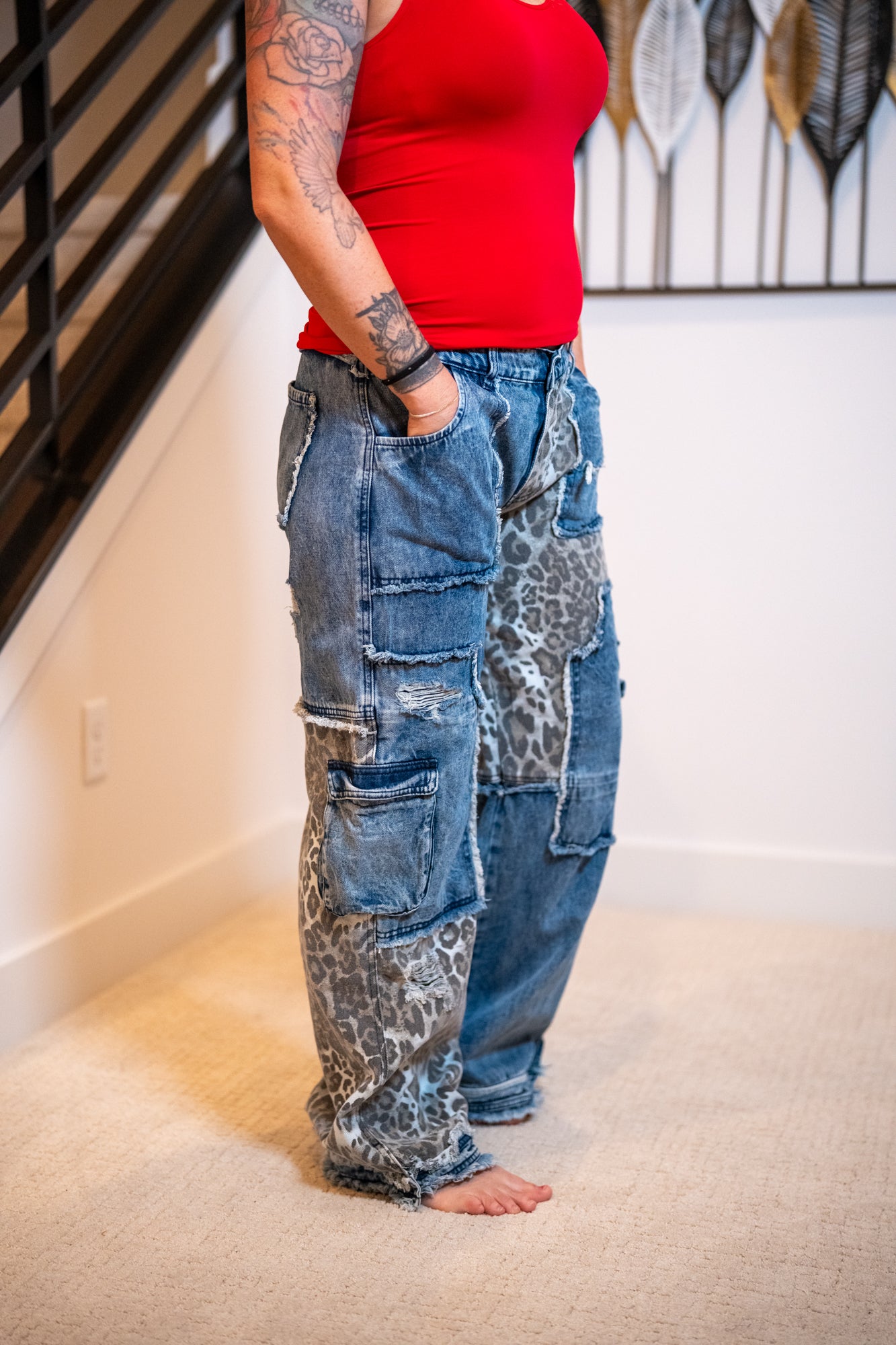 Oli & Hali Washed Leopard Print Denim Jeans