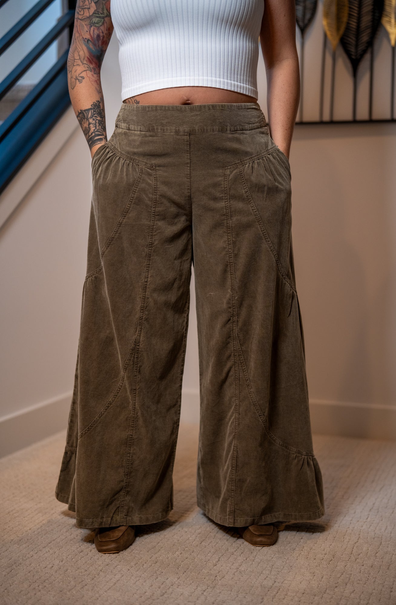 Easel Washed Baby Corduroy Palazzo Pants