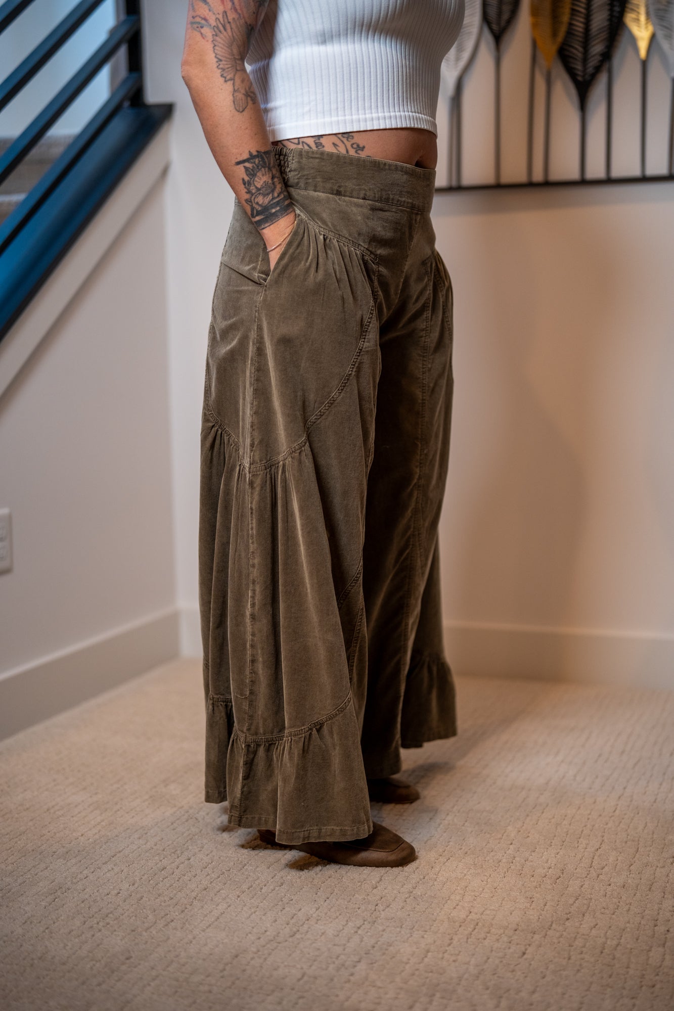 Easel Washed Baby Corduroy Palazzo Pants