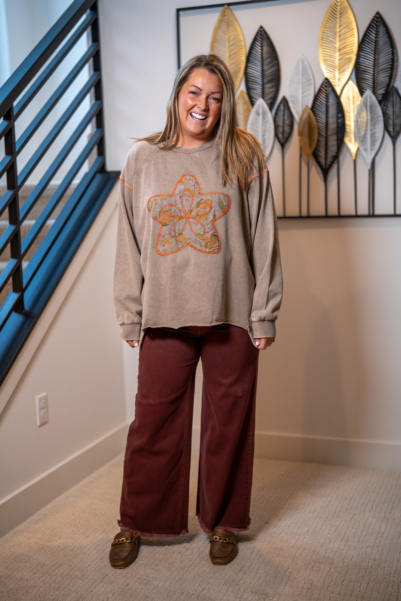 Easel Vintage Wine High-Waisted Washed Stretch Twill Pants