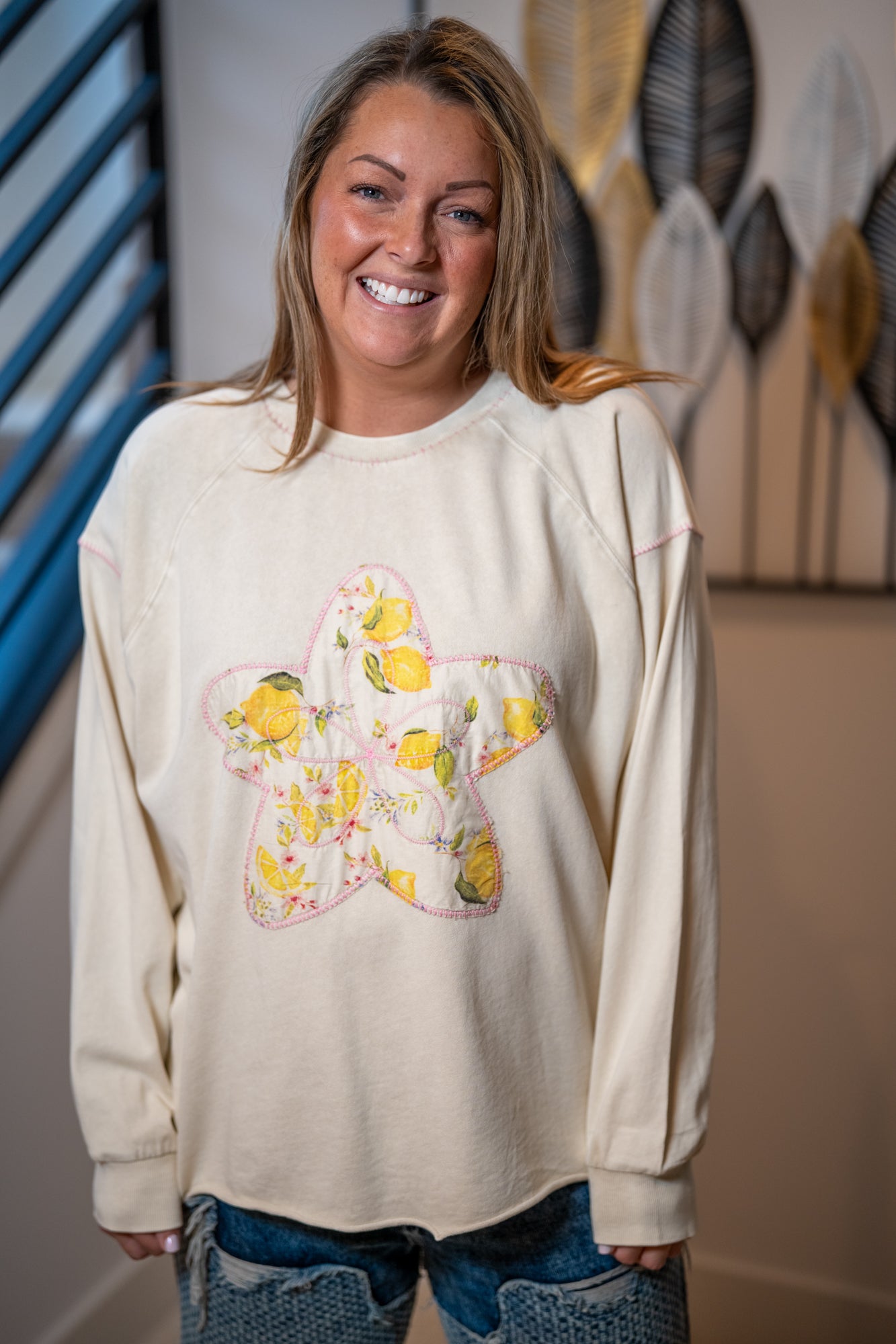 Easel Star Patch Terry Pullover