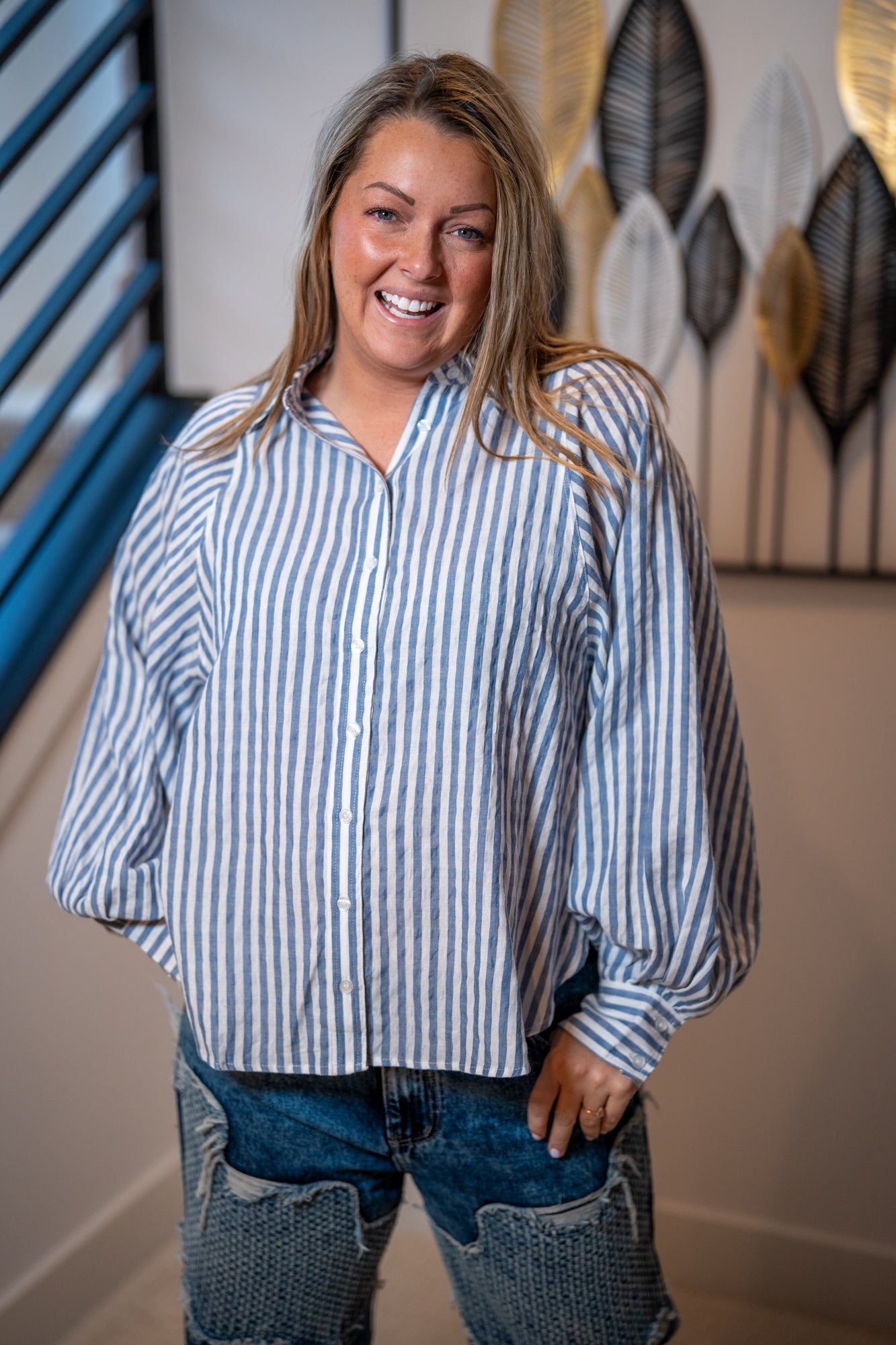 Easel Striped Button Down