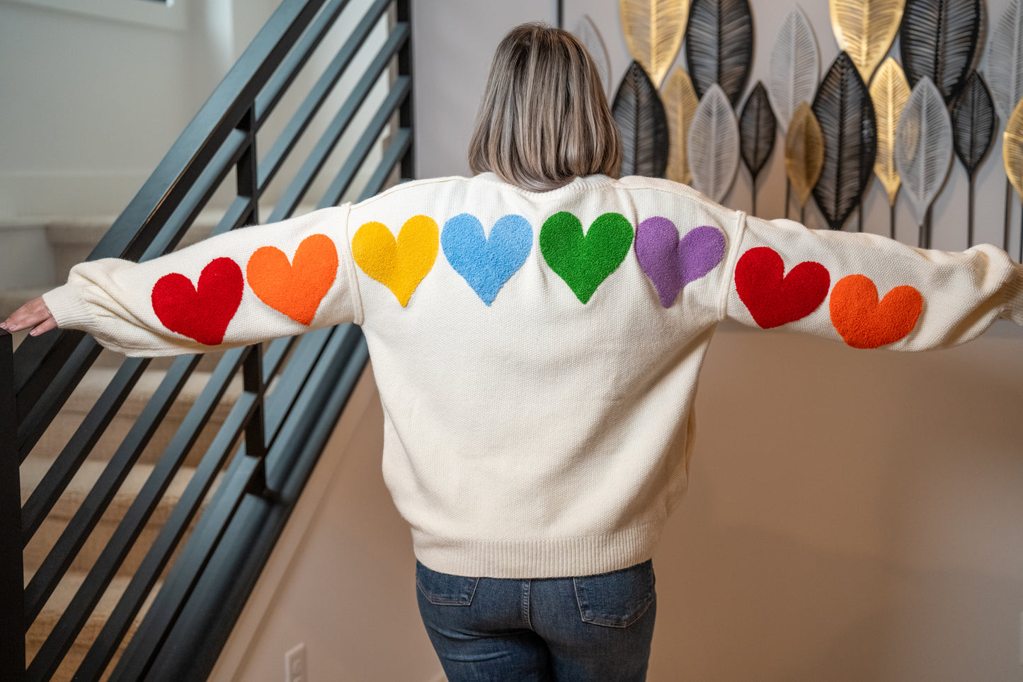 Mello “LOVE” Heart Patchwork V-Neck Cardigan