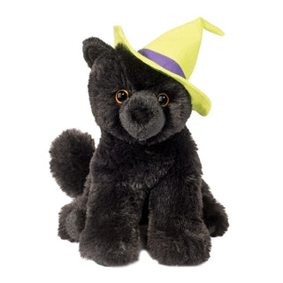 black cat douglas plush with green and purple witch hat