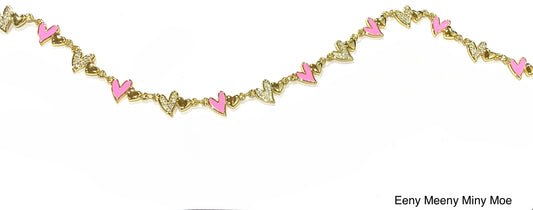 Eeny Meeny Miny Moe - PINK or WHITE - Enamel Heart Necklace - Buttercup Lynne Boutique
