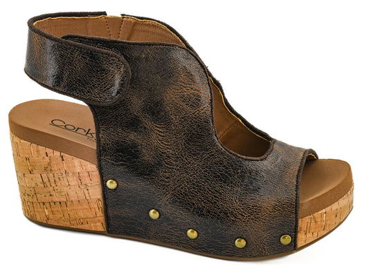 Corkys Frisky Wedge Sandal – Espresso Crinkle
