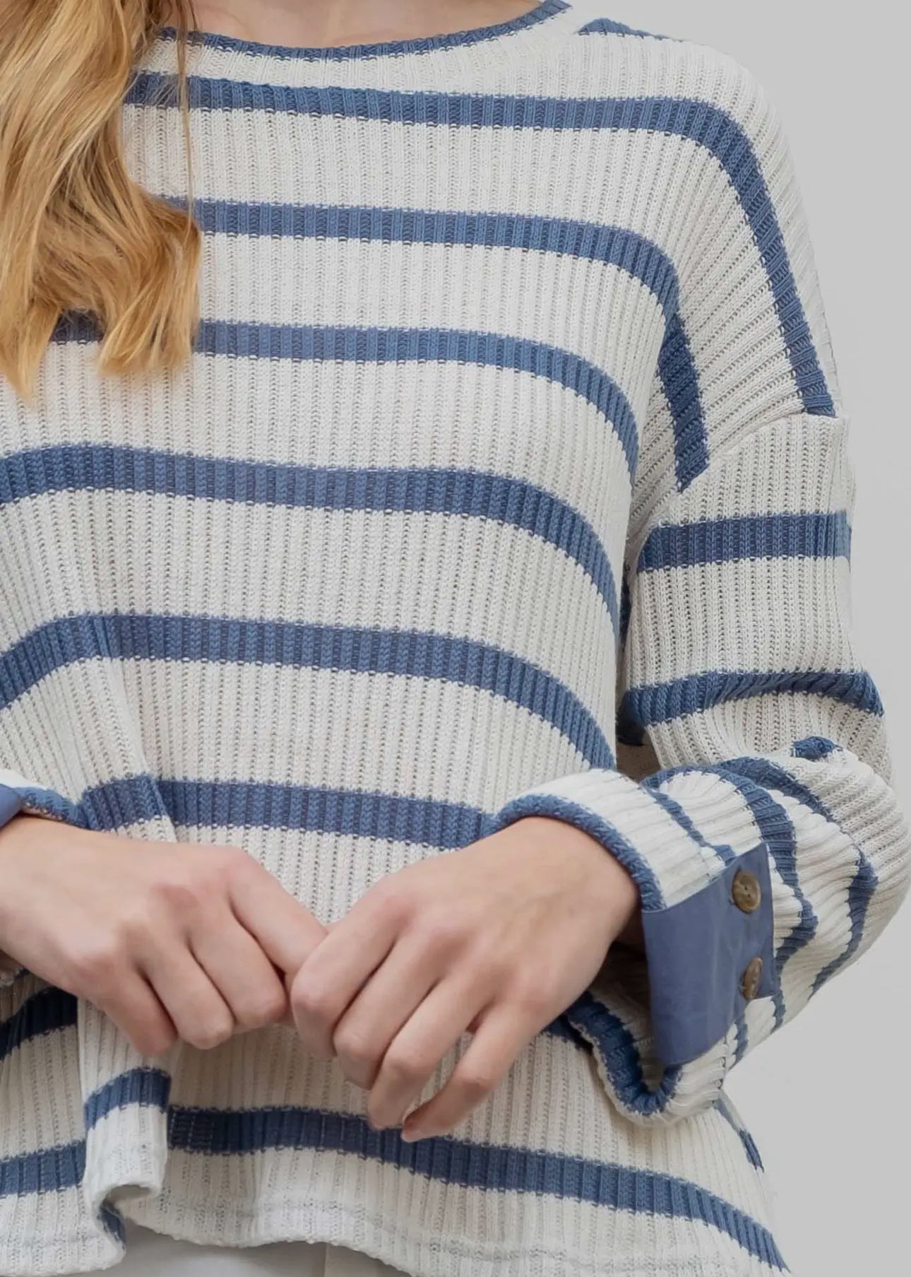 Denim Striped Knit Top 3/4 Sleeve - Buttercup Lynne Boutique