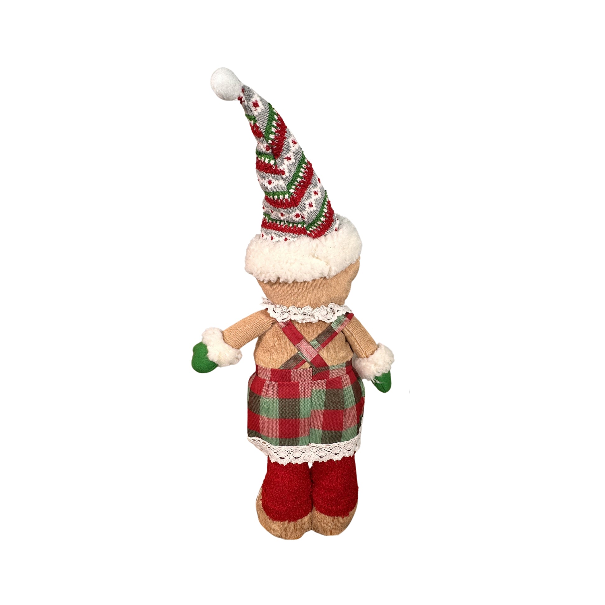 Gingerbread Boy and Girl Plush Set - 18" Baker Boy with Plaid Bottoms and Peppermint Buttons, 22" Girl in Plaid Dress with Adorable Pom Pom Beanie - Buttercup Lynne Boutique