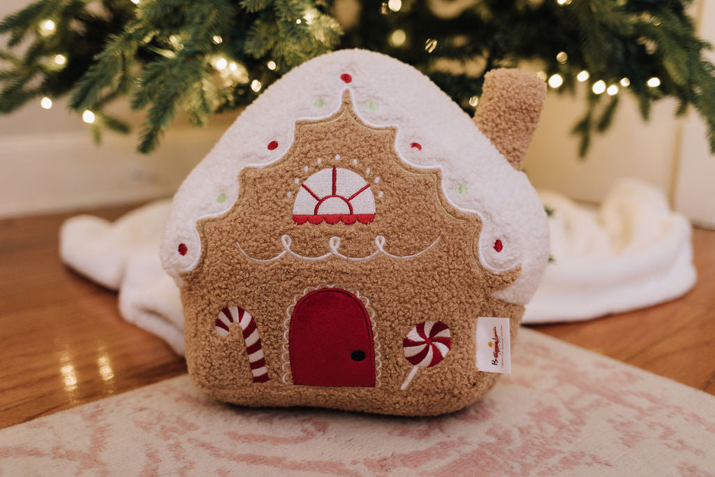 Sugarplum Gingerbread Cottage Pillow - Buttercup Lynne Boutique