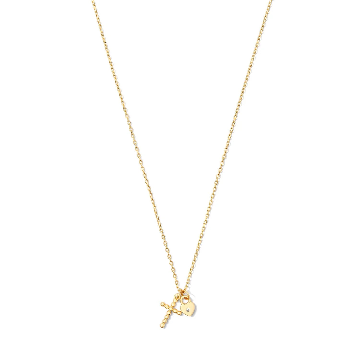 Small Cross with Tiny Heart Lock Necklace - Buttercup Lynne Boutique