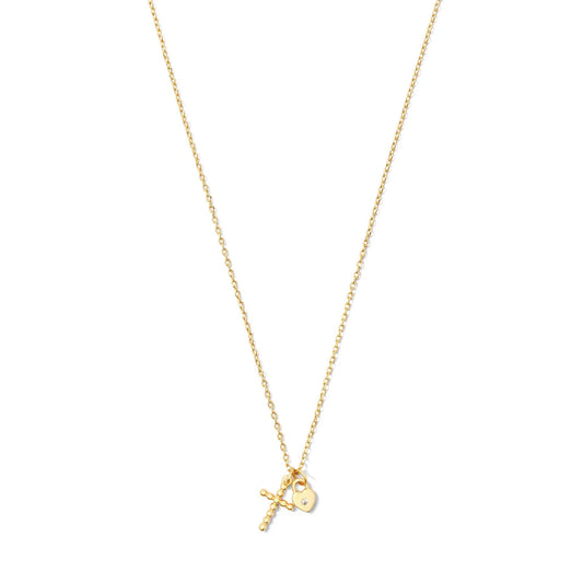Small Cross with Tiny Heart Lock Necklace - Buttercup Lynne Boutique