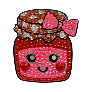 Stickerbeans Jellie sticker featuring a bejeweled kawaii jam jar with pink bow and smiley face