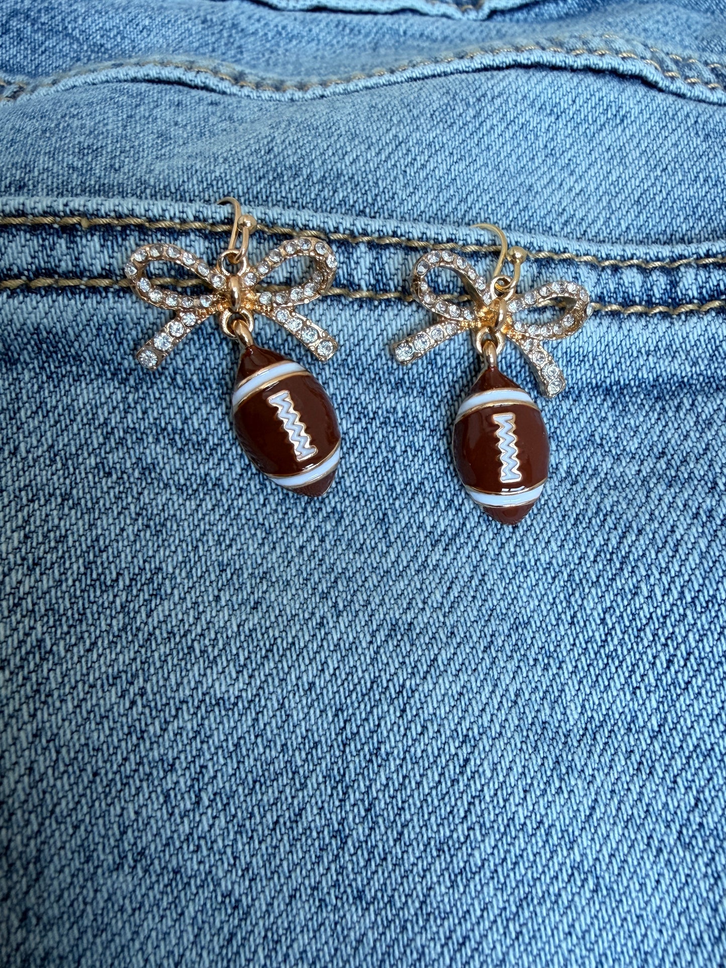 Gold Football Bow Earrings