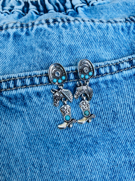 Western Turquoise Charm Dangle Earrings